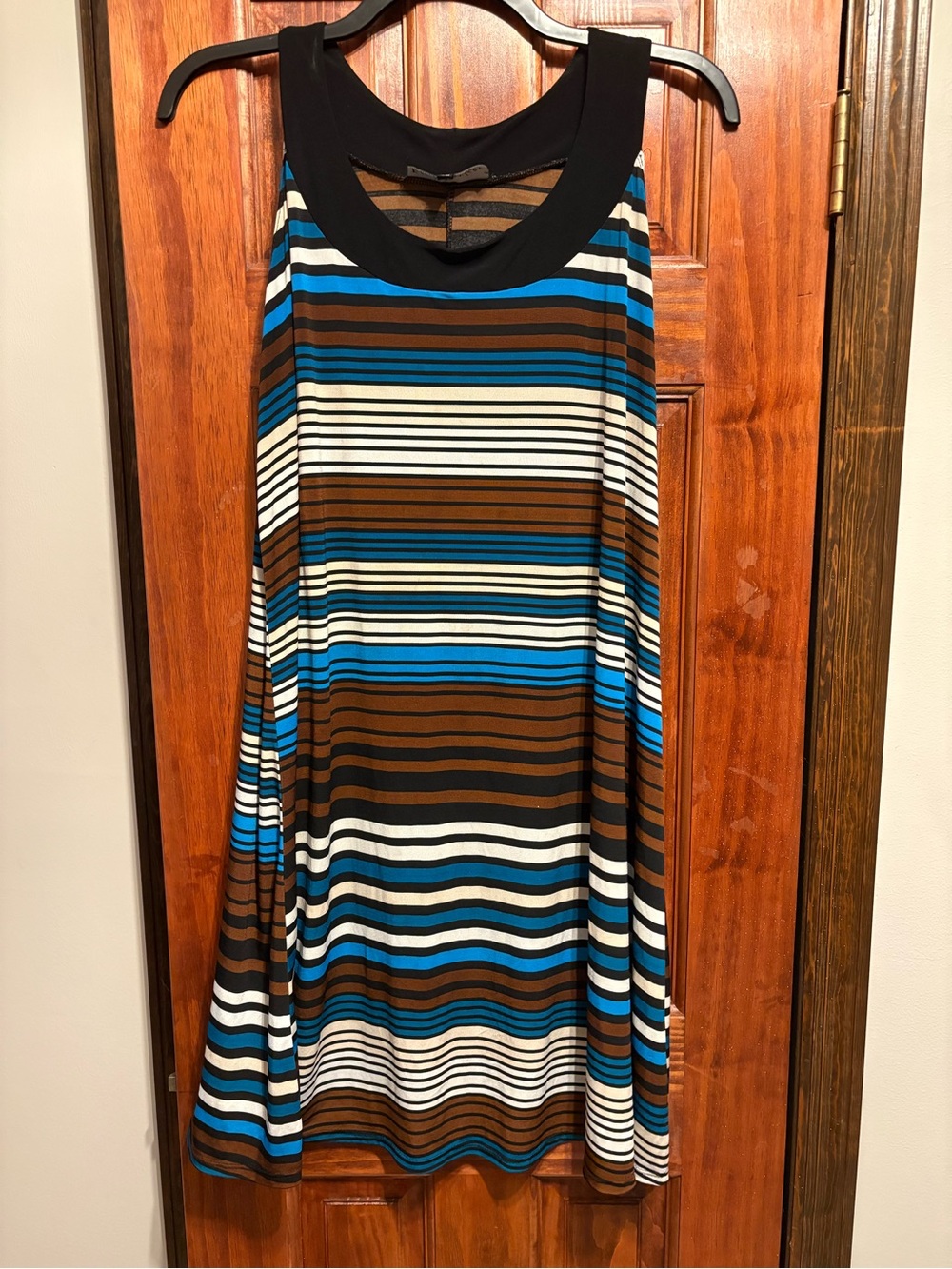 Ellen Parker Striped Sleeveless Swing Dress in Blue, Brown & White Size 3x